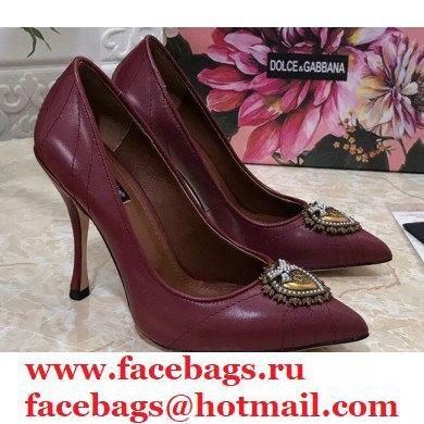 Dolce & Gabbana Heel 10.5cm Quilted Leather Devotion Pumps Burgundy 2021 - Click Image to Close